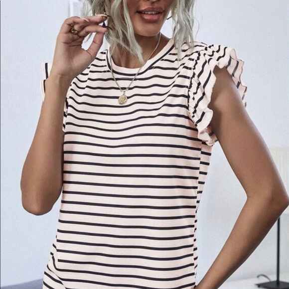 STRIPED RUFFLE TRIM TEE - Picture 2 of 5